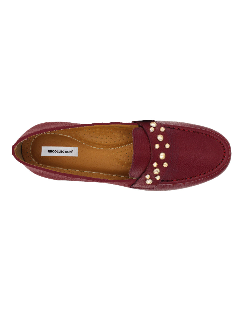 Loafers Exterior Piel Color Vino Para Mujer De RBCOLLECTION