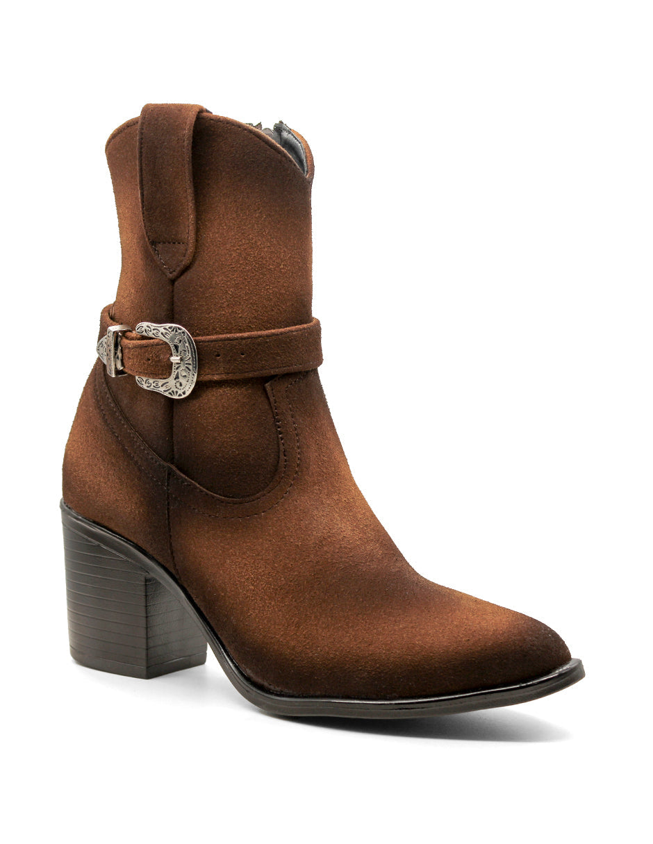 Botín con tacón Exterior Textil Color Café Para Mujer De RBCOLLECTION