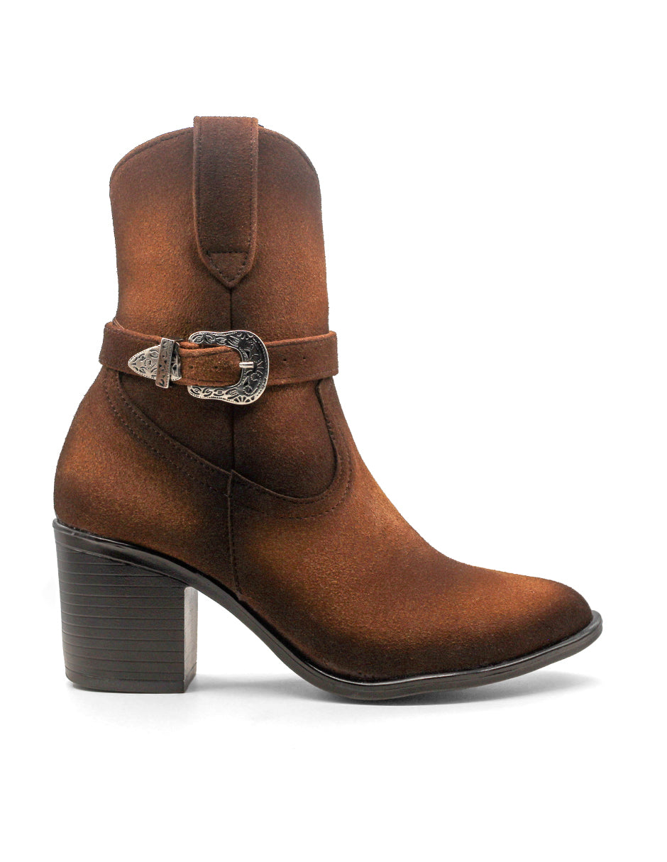 Botín con tacón Exterior Textil Color Café Para Mujer De RBCOLLECTION