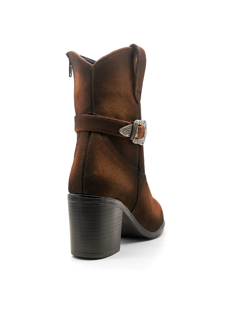 Botín con tacón Exterior Textil Color Café Para Mujer De RBCOLLECTION