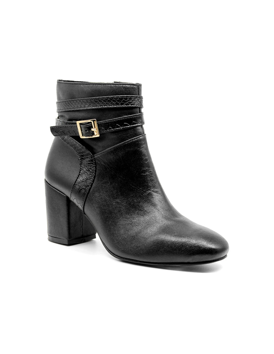 Botín con tacón Exterior Piel Color Negro Para Mujer De RBCOLLECTION