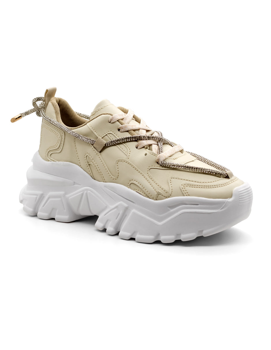 Tenis tipo deportivo Exterior Sintético Color Beige  Para Mujer De RBCOLLECTION