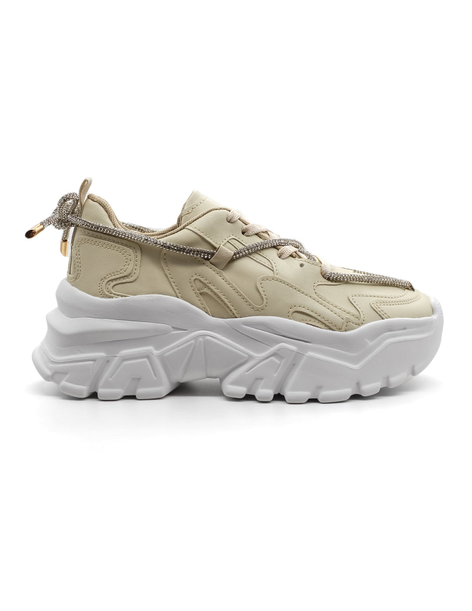 Tenis tipo deportivo Exterior Sintético Color Beige  Para Mujer De RBCOLLECTION