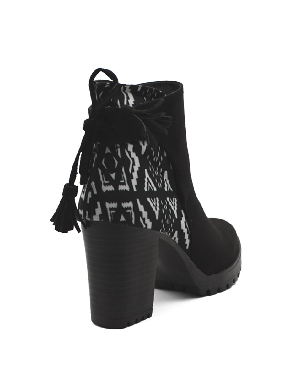 Botín con tacón Exterior Gamuza Color Negro Para Mujer De RBCOLLECTION