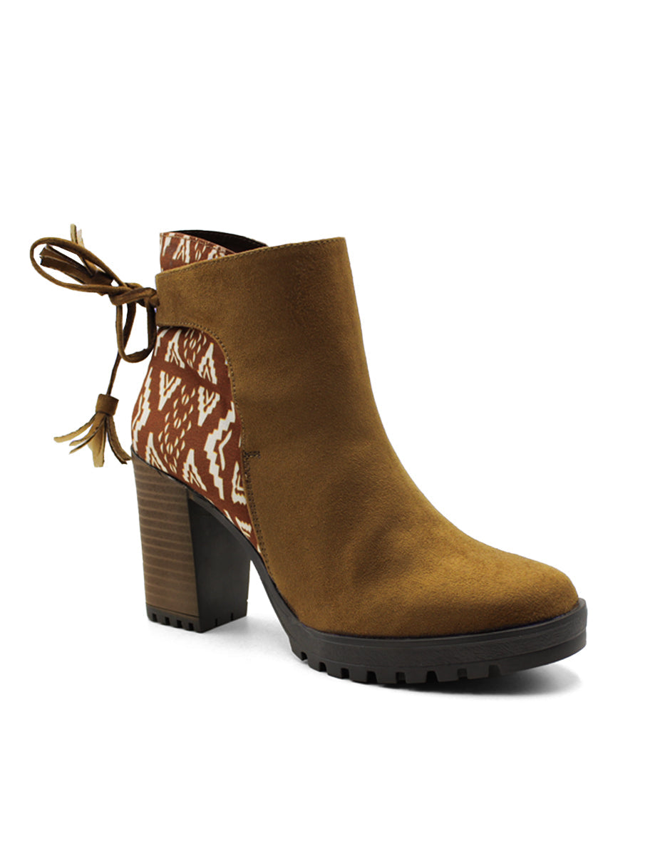 Botín con tacón Exterior Gamuza Color Café Para Mujer De RBCOLLECTION