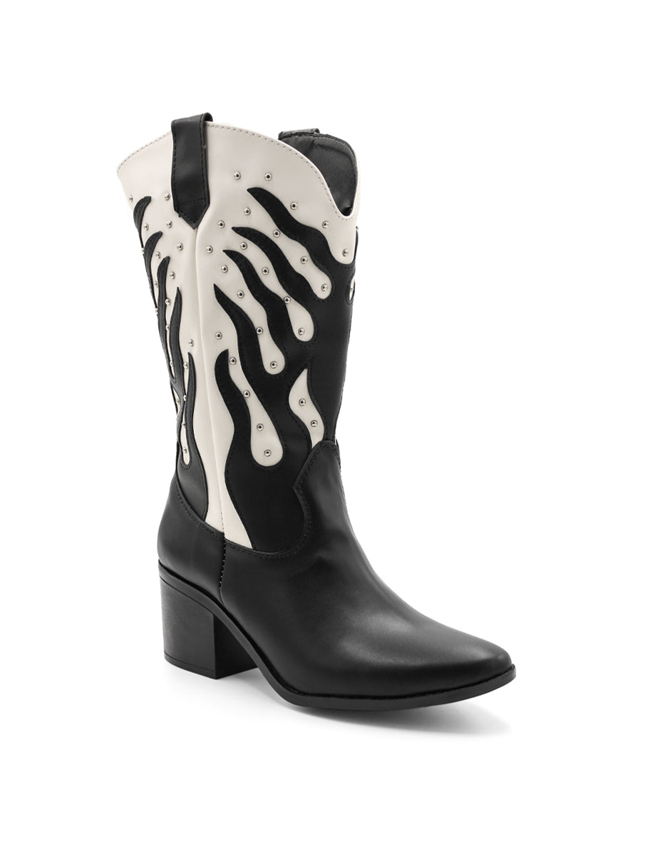 Botas tipo western Exterior Sintético Color Negro Con Blanco Para Mujer De RBCOLLECTION