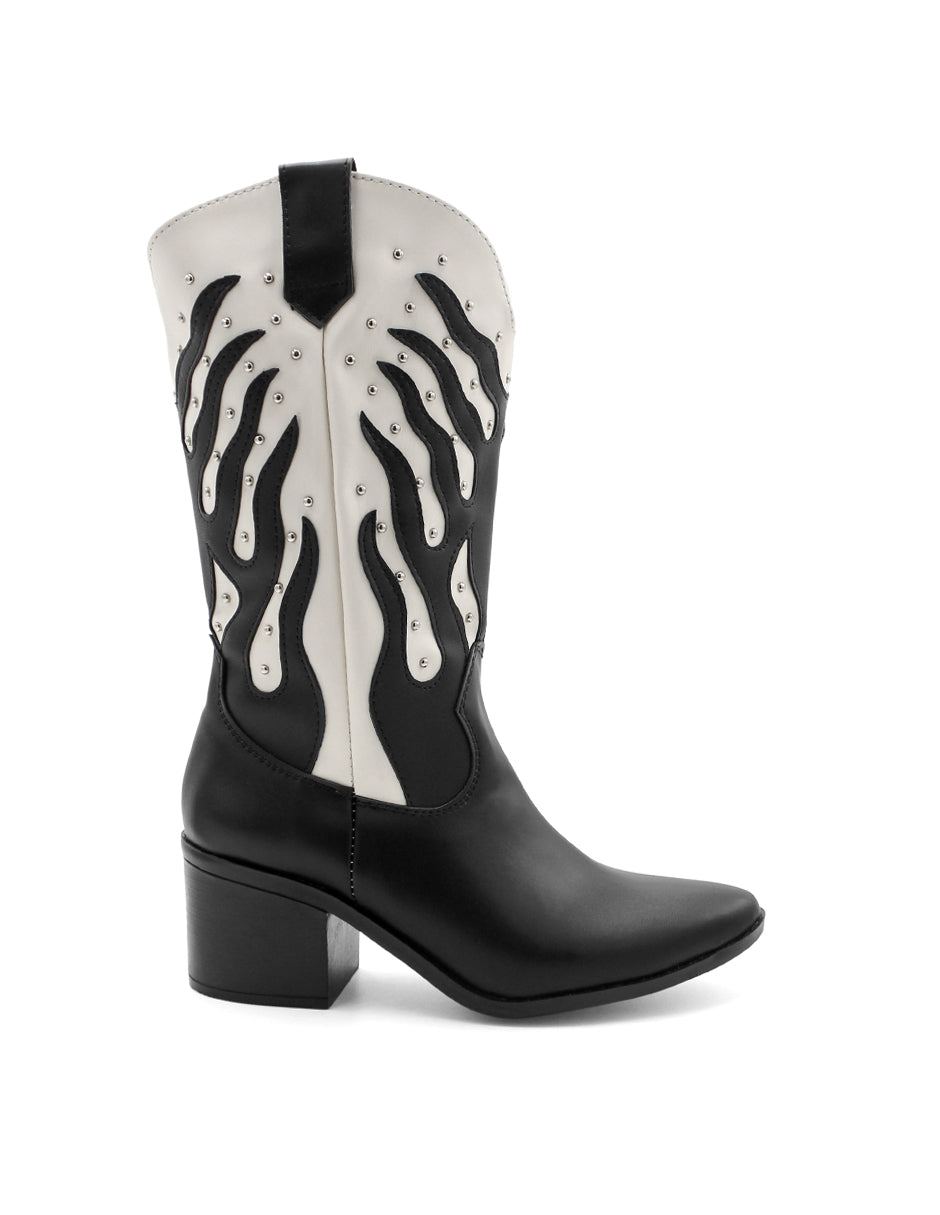 Botas tipo western Exterior Sintético Color Negro Con Blanco Para Mujer De RBCOLLECTION