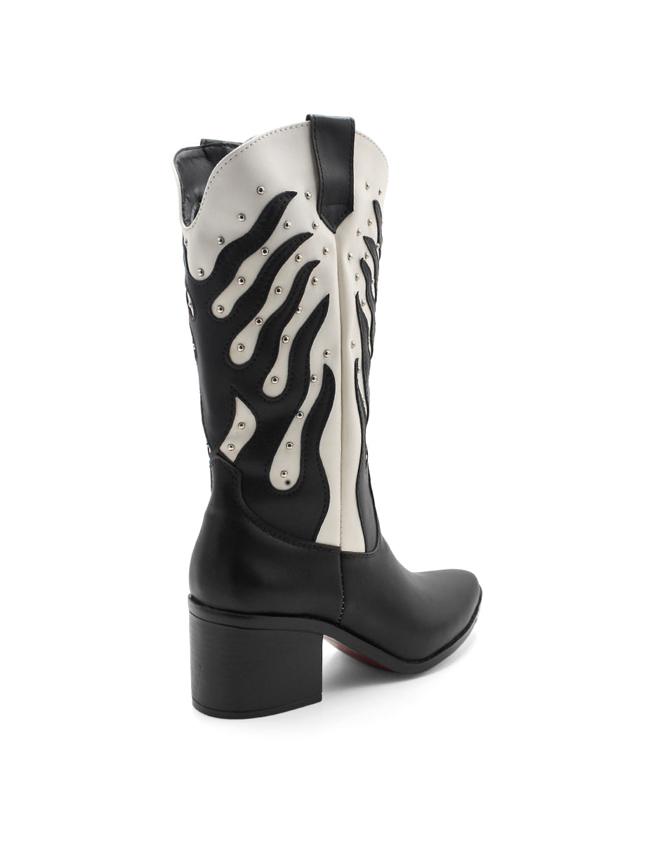 Botas tipo western Exterior Sintético Color Negro Con Blanco Para Mujer De RBCOLLECTION