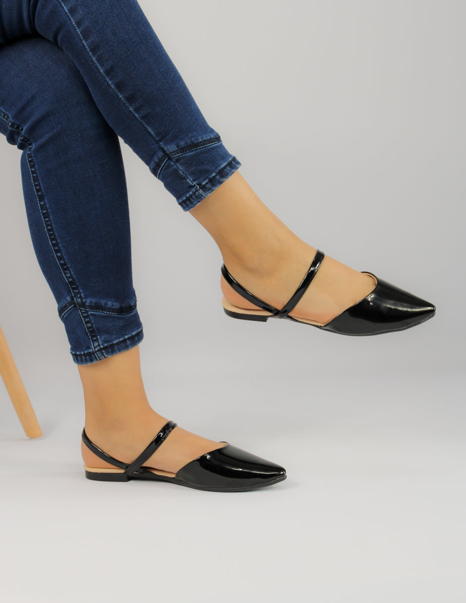 Flats puntales Exterior Charol Color Negro Para Mujer De RBCOLLECTION