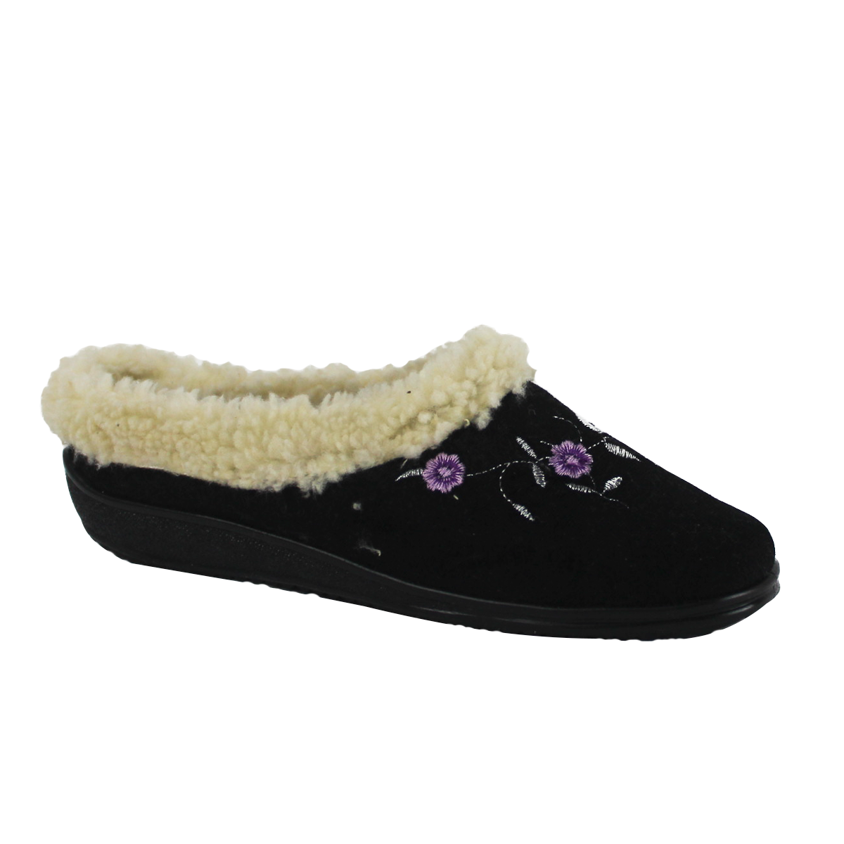 Pantufla para Mujer con Cuello de Borrego Color Negro TOVACO