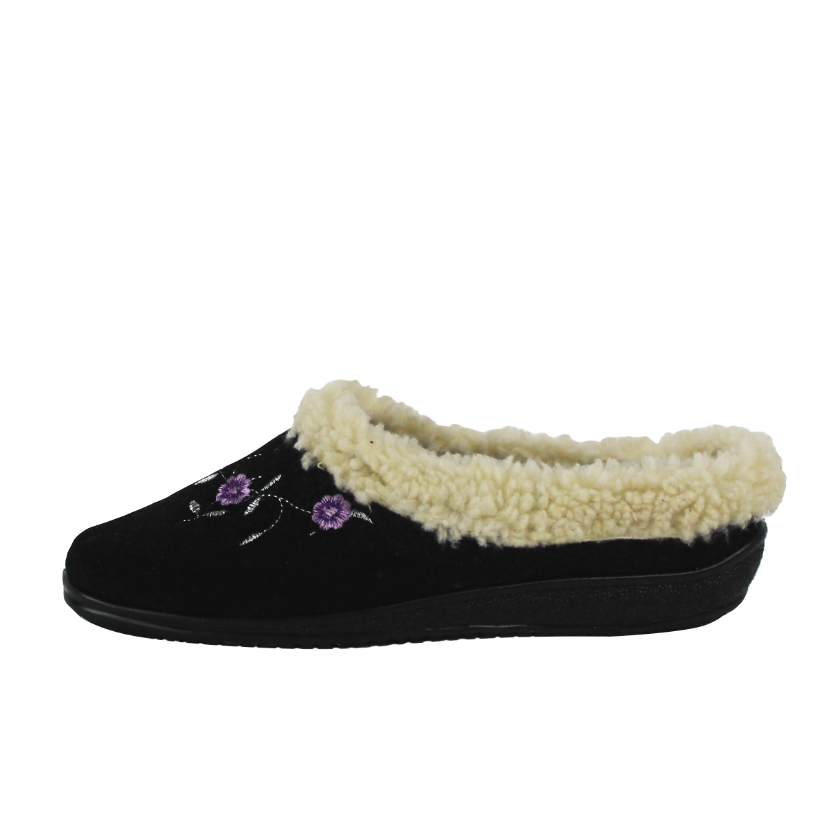 Pantufla para Mujer con Cuello de Borrego Color Negro TOVACO