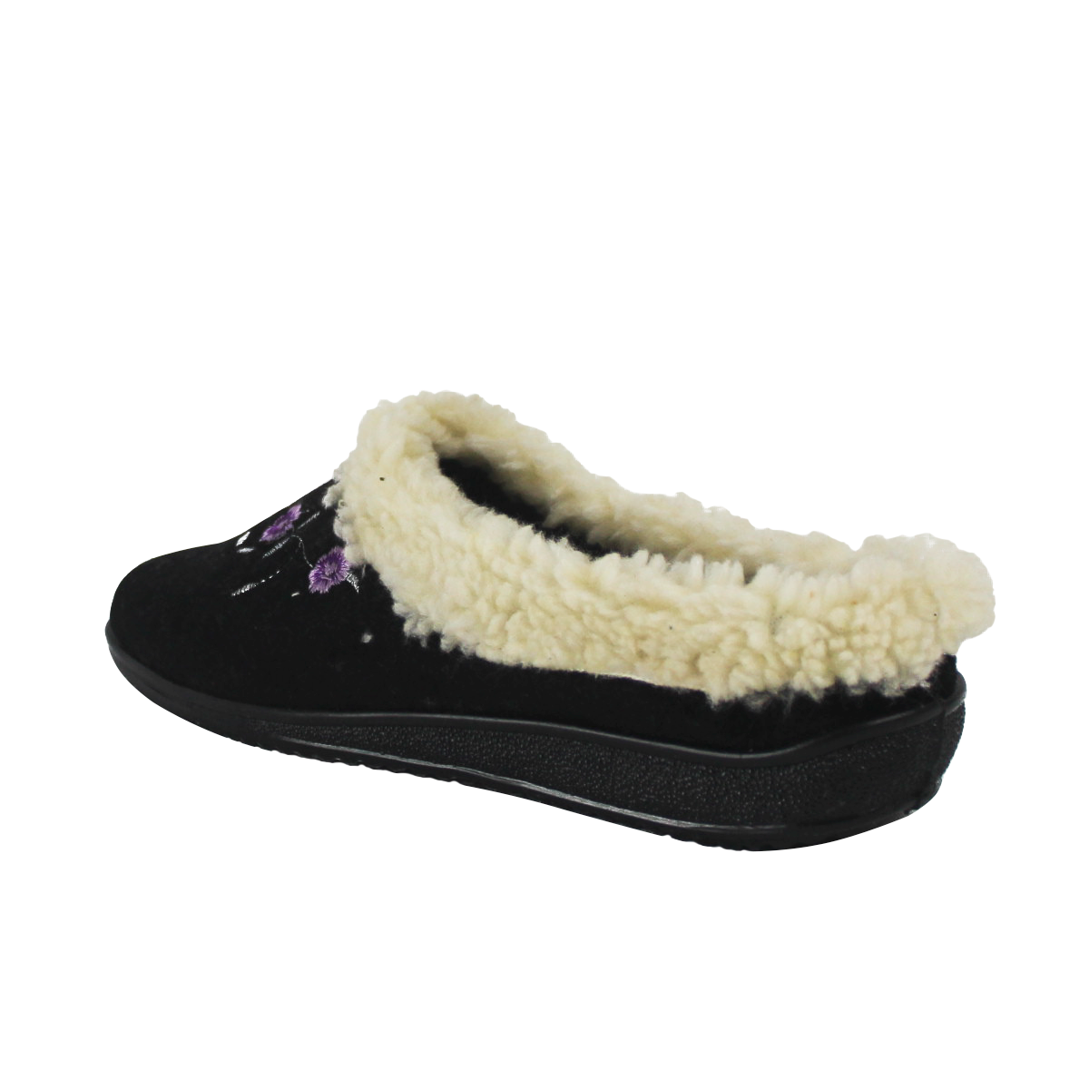 Pantufla para Mujer con Cuello de Borrego Color Negro TOVACO