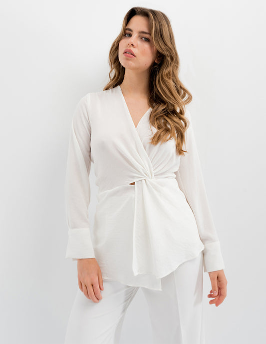 Blusa con Textura de Nudo Color Blanco Para Mujer De RBCOLLECTION