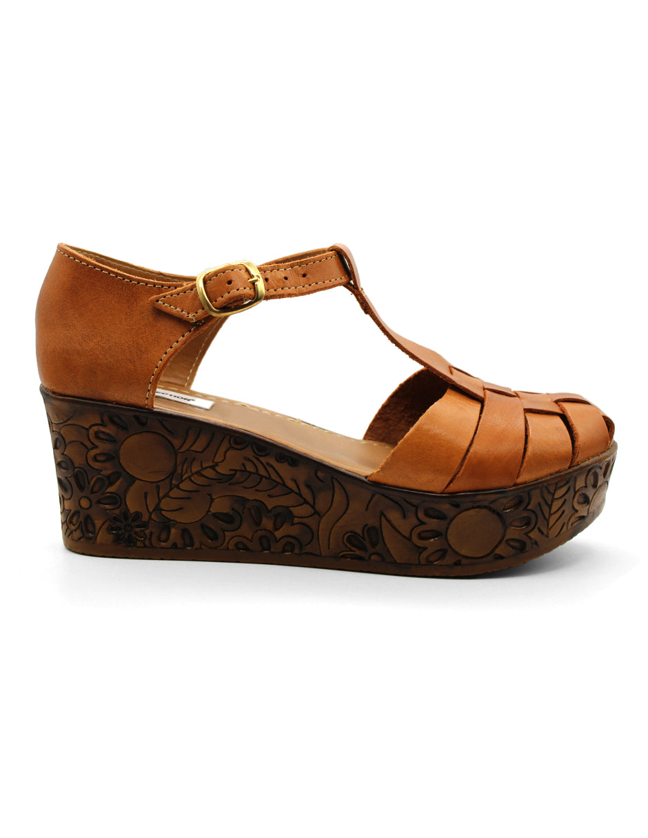 Sandalias con plataforma Exterior Piel Color Café Para Mujer De RBCOLLECTION