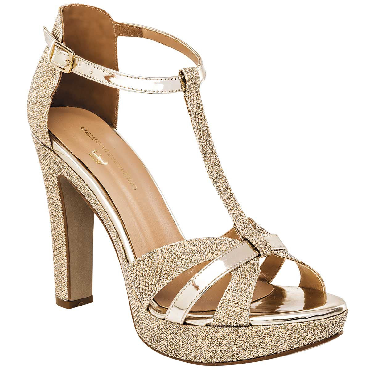 Sandalias con tacón Exterior Sintético Color Oro Para Mujer De Pietro Alessandro