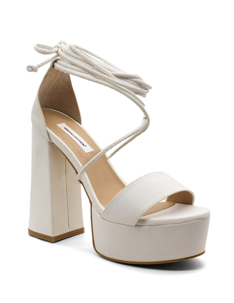 Sandalia con Tacón Exterior Piel sintético Color Blanco Para Mujer De RBCOLLECTION