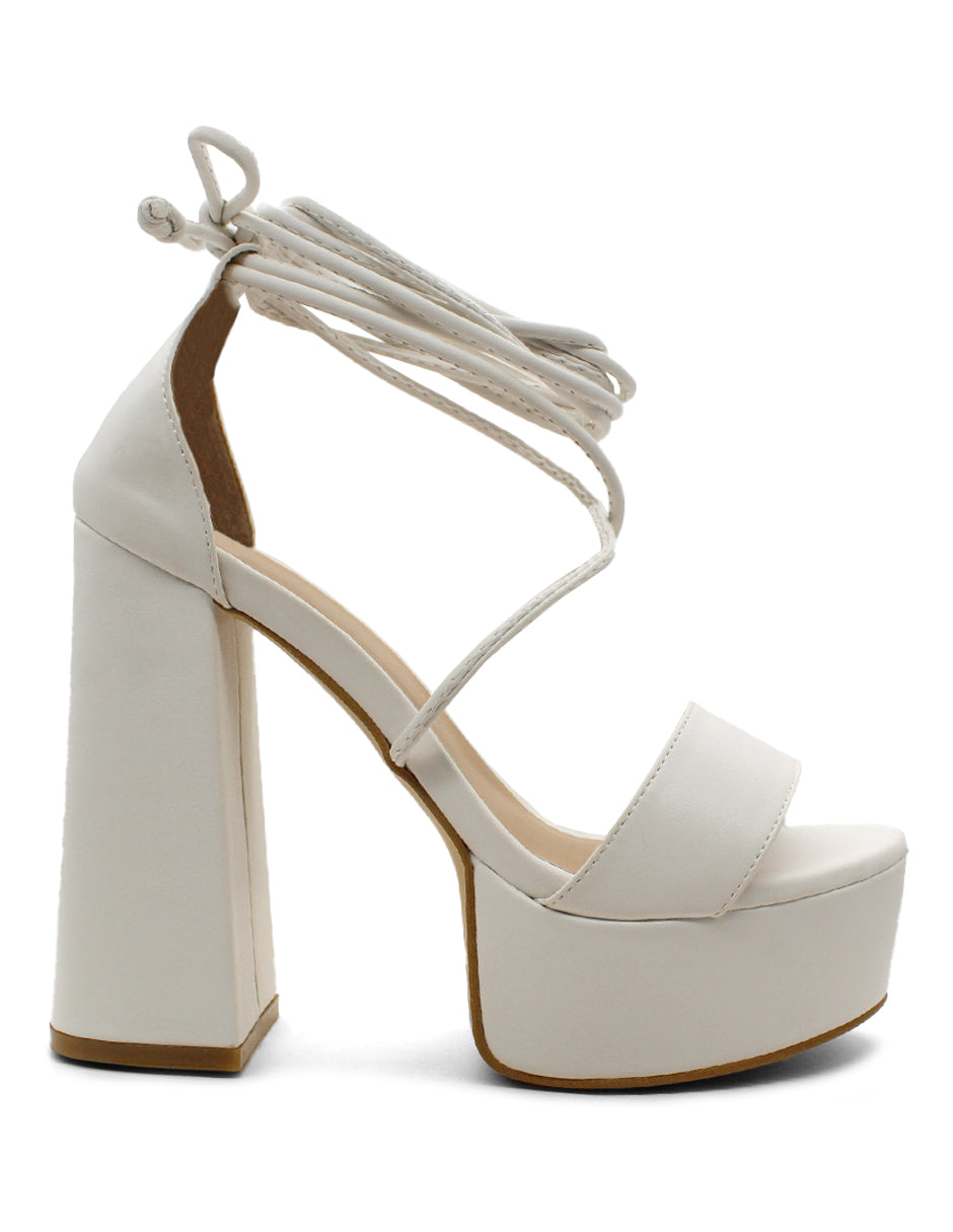 Sandalia con Tacón Exterior Piel sintético Color Blanco Para Mujer De RBCOLLECTION