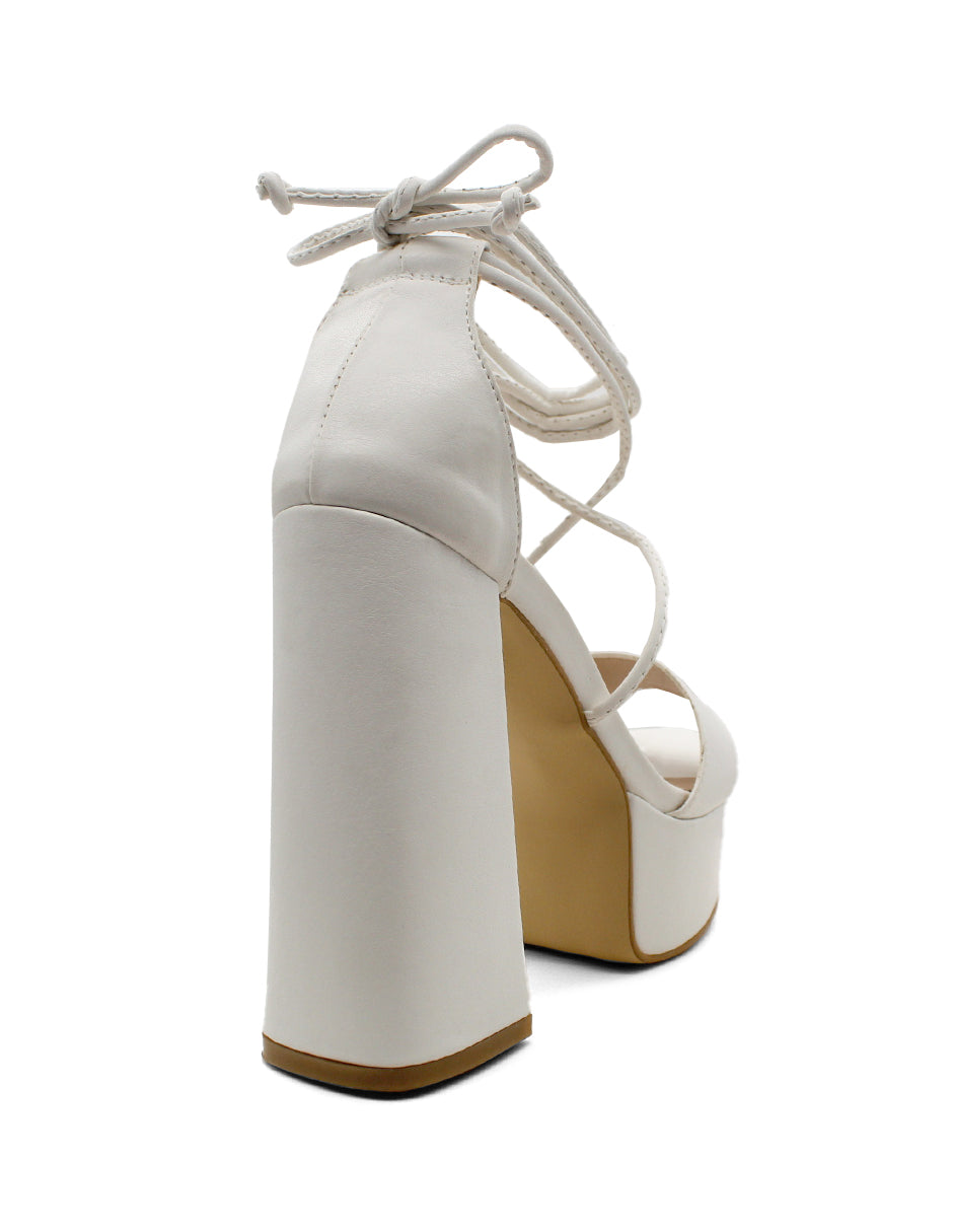 Sandalia con Tacón Exterior Piel sintético Color Blanco Para Mujer De RBCOLLECTION