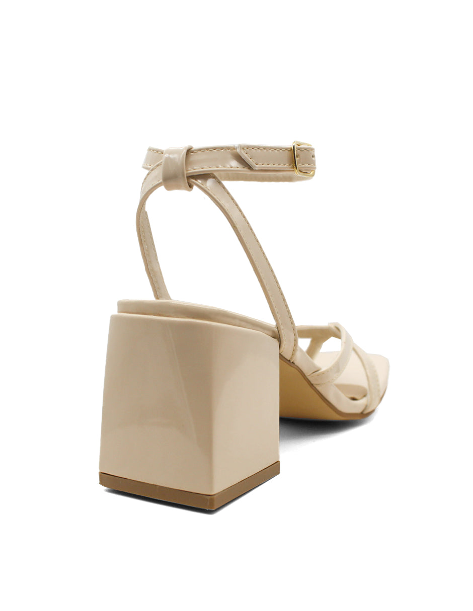 Sandalia con Tacón Exterior Charol sintético  Color Beige  Para Mujer De RBCOLLECTION