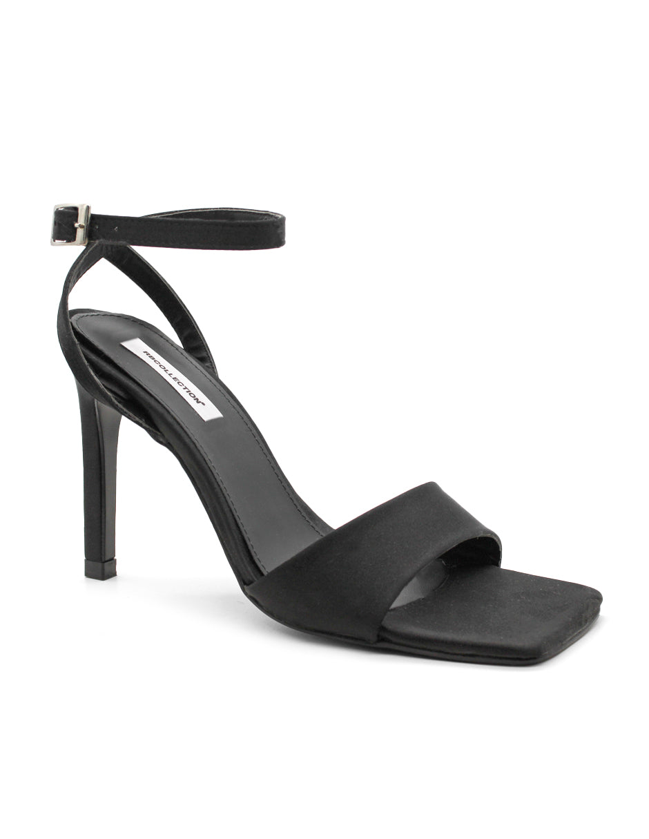 Sandalia con Tacón Exterior Piel sintético Color Negro Para Mujer De RBCOLLECTION