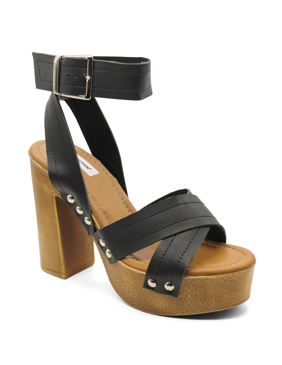 Sandalia con Tacón Exterior Piel sintético Color Negro Para Mujer De RBCOLLECTION