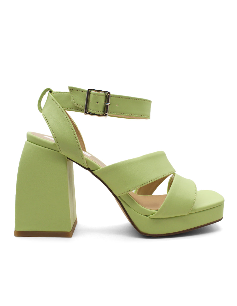 Sandalia con Tacón Exterior Piel sintético Color Olivo Para Mujer De RBCOLLECTION