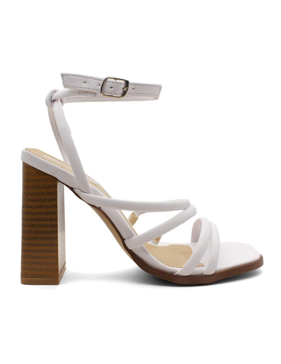 Sandalia con Tacón Exterior Piel sintético Color Blanco Para Mujer De RBCOLLECTION