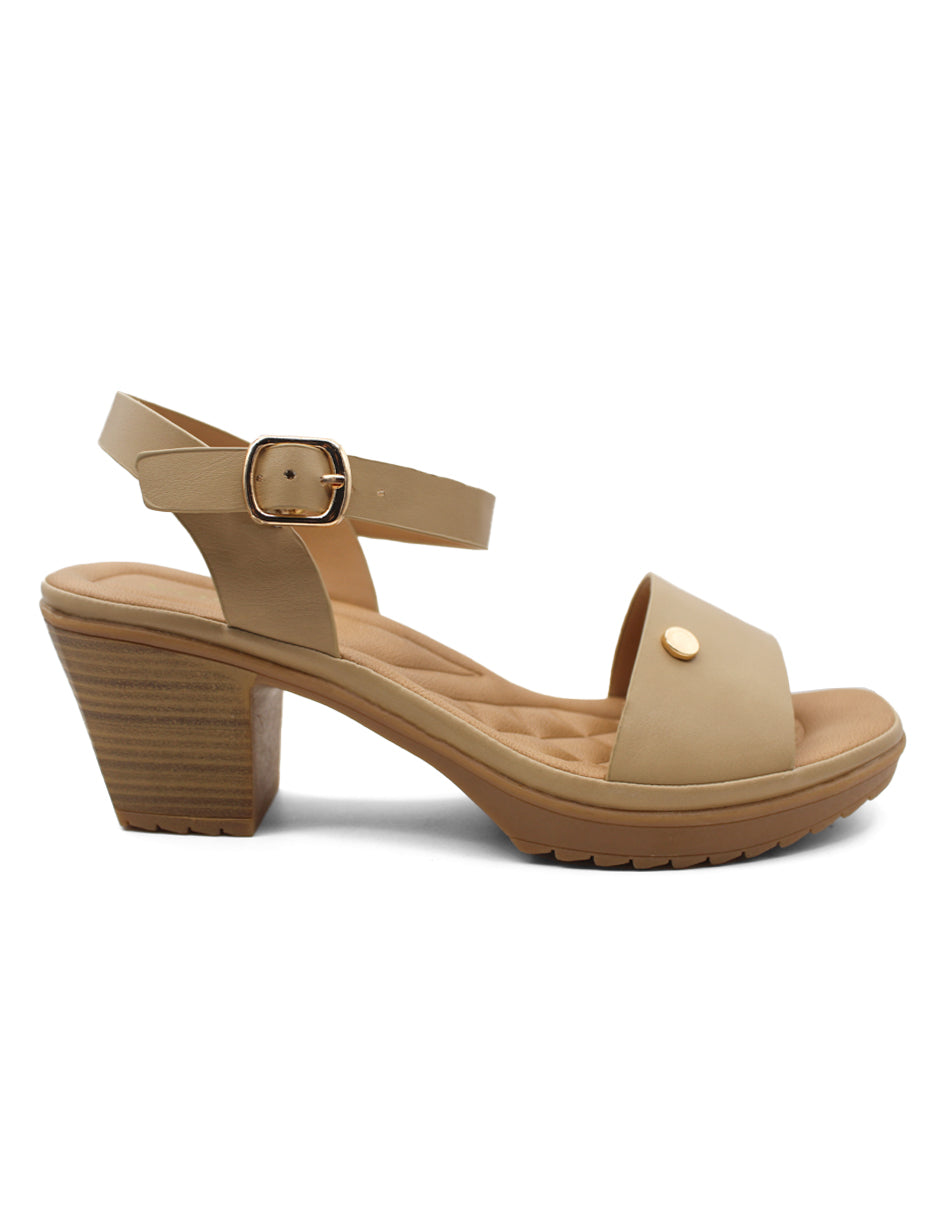Sandalia con tacón Exterior Textil Color Beige Para Mujer De RBCOLLECTION