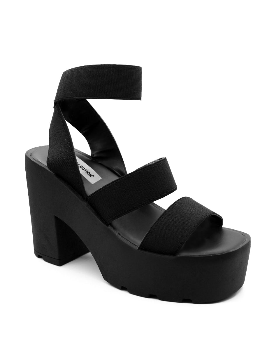 Sandalia con tacón Exterior Textil Color Negro Para Mujer De RBCOLLECTION