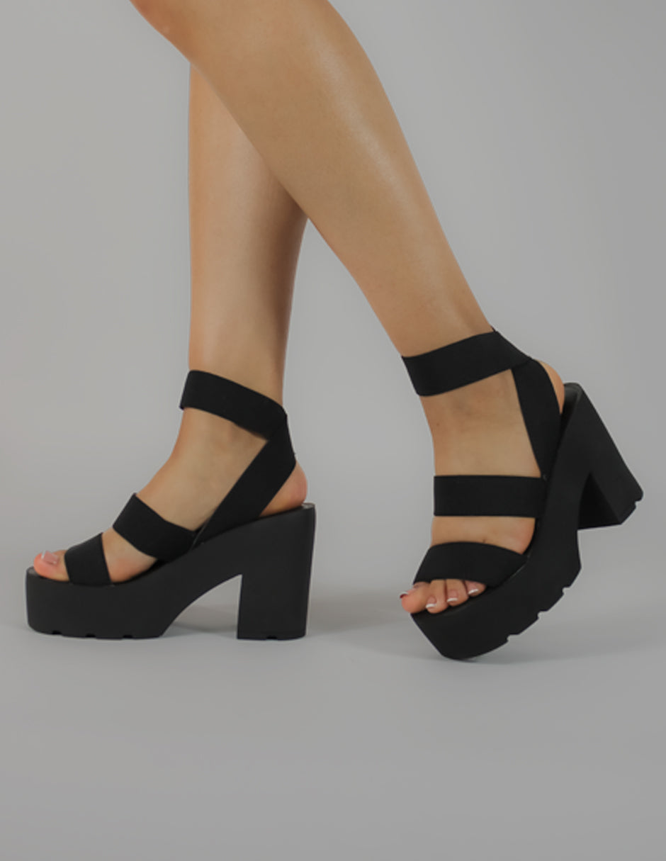 Sandalia con tacón Exterior Textil Color Negro Para Mujer De RBCOLLECTION