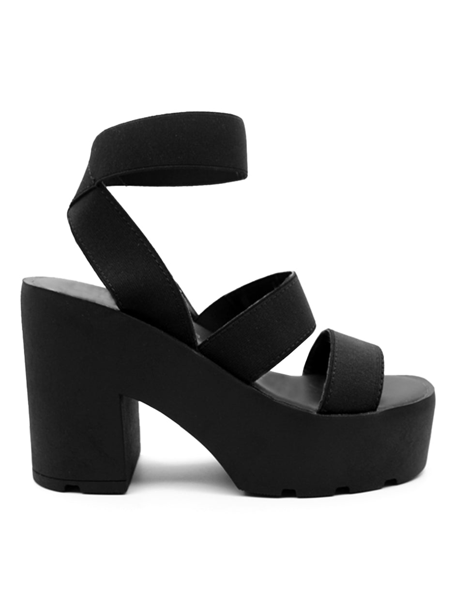 Sandalia con tacón Exterior Textil Color Negro Para Mujer De RBCOLLECTION