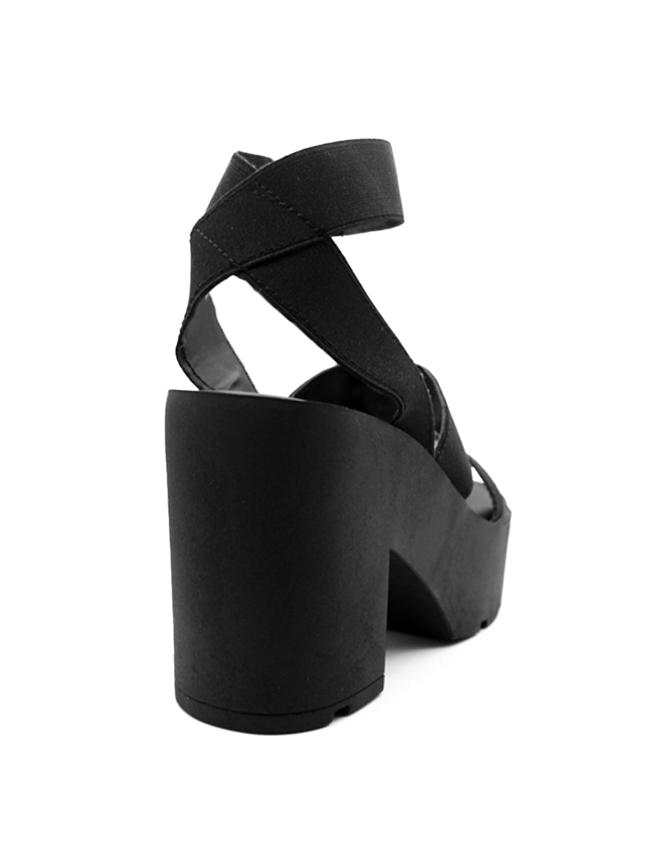 Sandalia con tacón Exterior Textil Color Negro Para Mujer De RBCOLLECTION