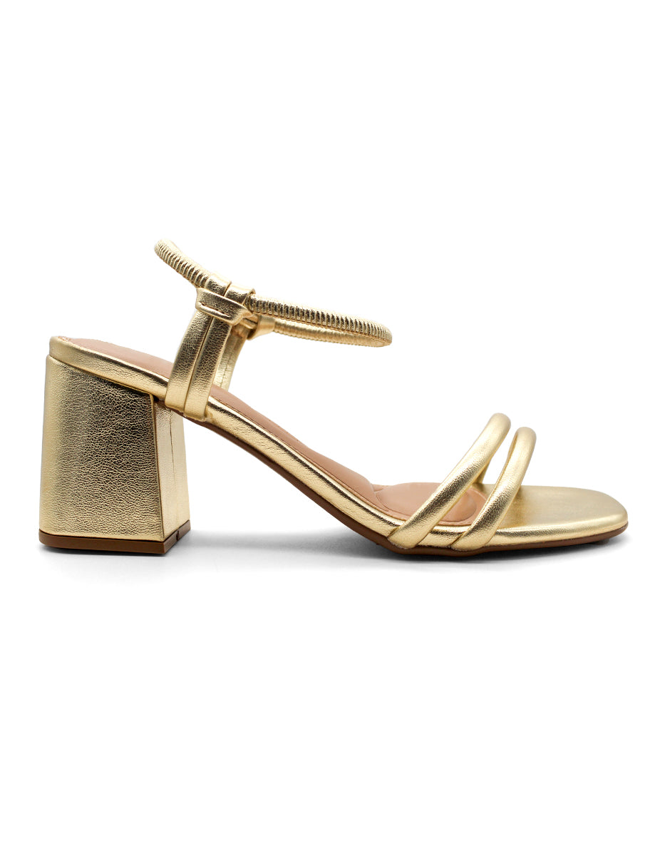 Sandalia con tacón Exterior Sintético Color Dorado Para Mujer De RBCOLLECTION