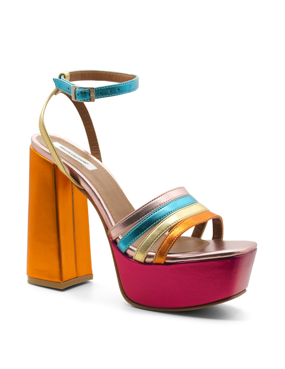 Sandalia con Tacón Exterior Sintético Color Multicolor Para Mujer De RBCOLLECTION