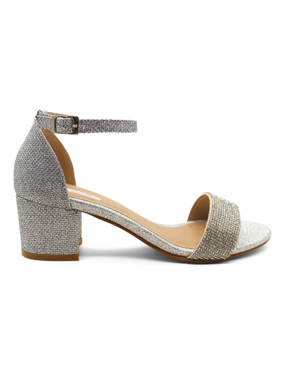 Sandalia con tacón Exterior Sintético Color Plata Para Mujer De RBCOLLECTION