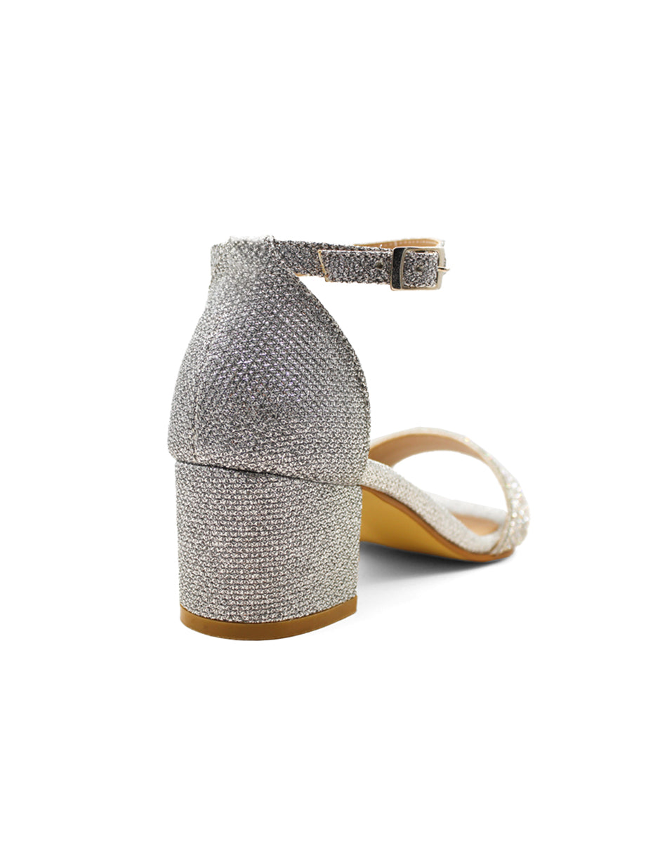 Sandalia con tacón Exterior Sintético Color Plata Para Mujer De RBCOLLECTION