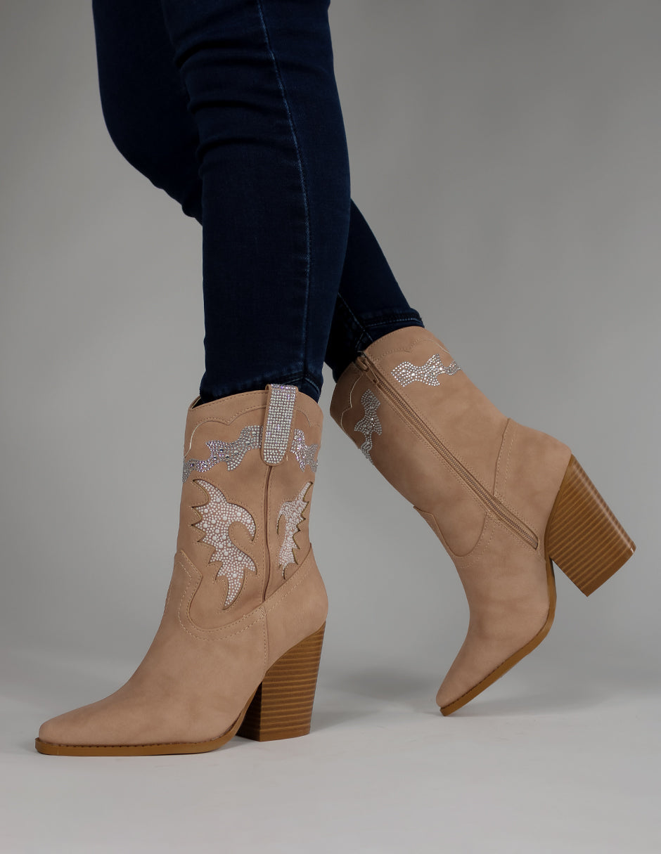 Botas tipo western Exterior Gamuza Color Beige Para Mujer De RBCOLLECTION