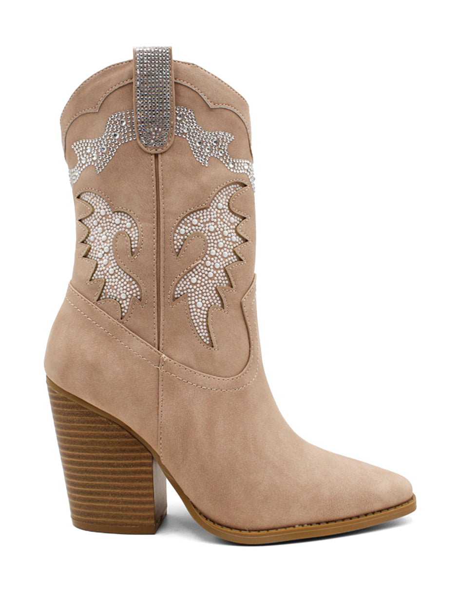 Botas tipo western Exterior Gamuza Color Beige Para Mujer De RBCOLLECTION