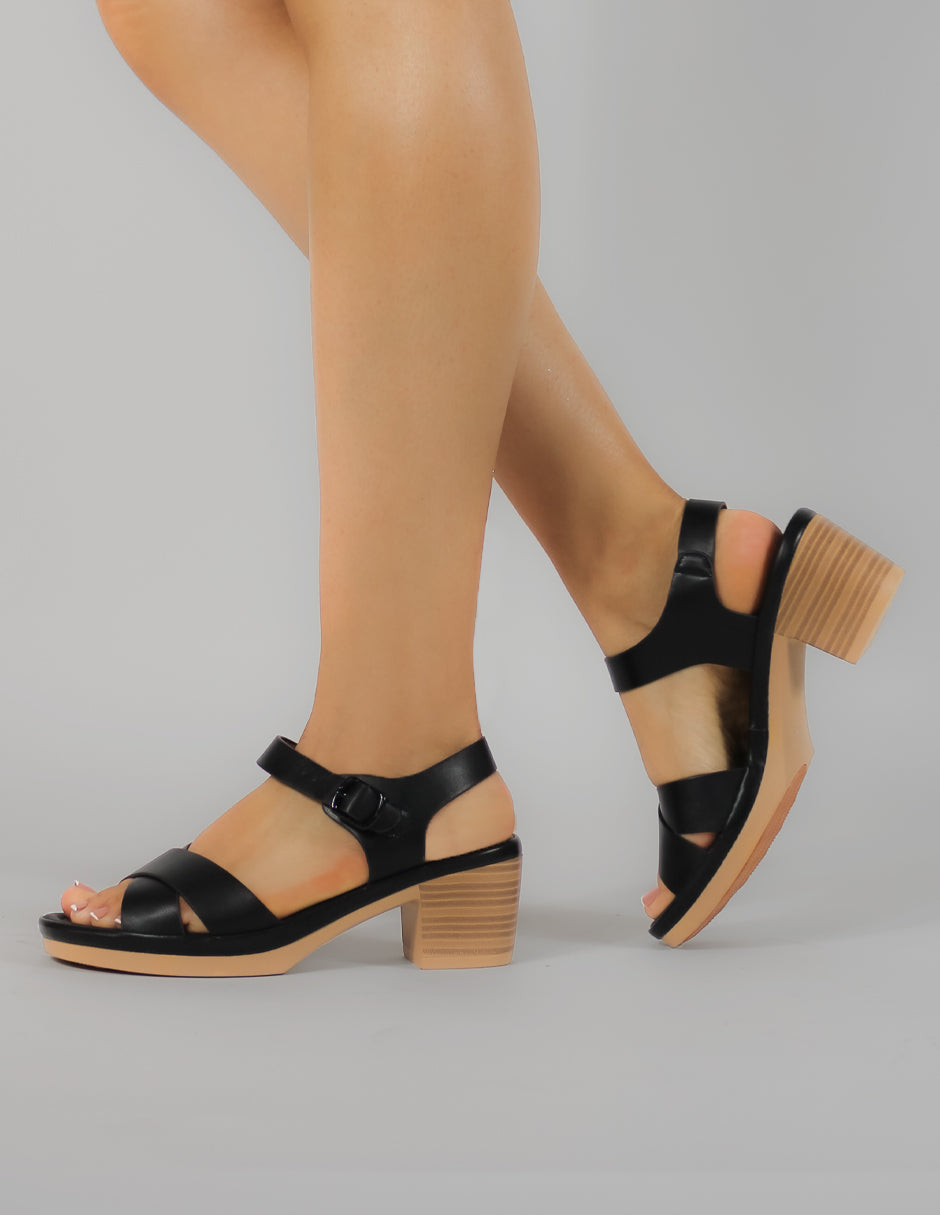 Sandalia con tacón Exterior Sintético Color Negro Para Mujer De RBCOLLECTION