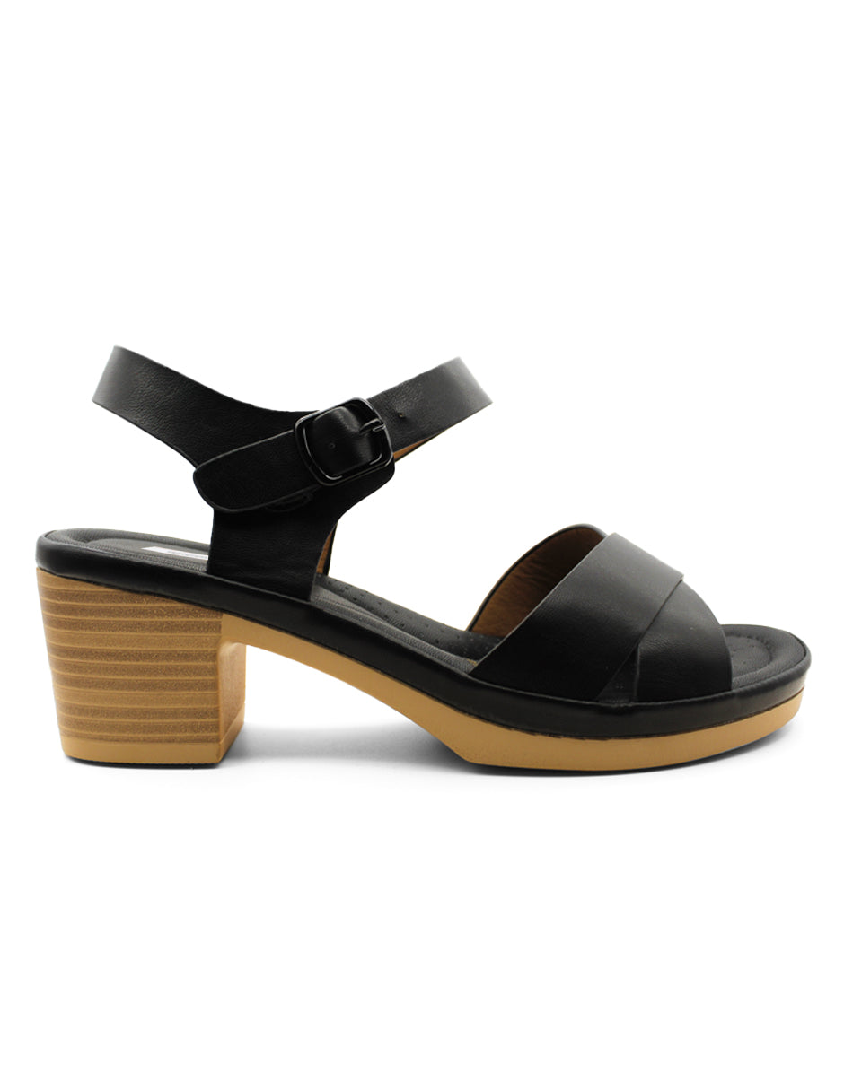 Sandalia con tacón Exterior Sintético Color Negro Para Mujer De RBCOLLECTION