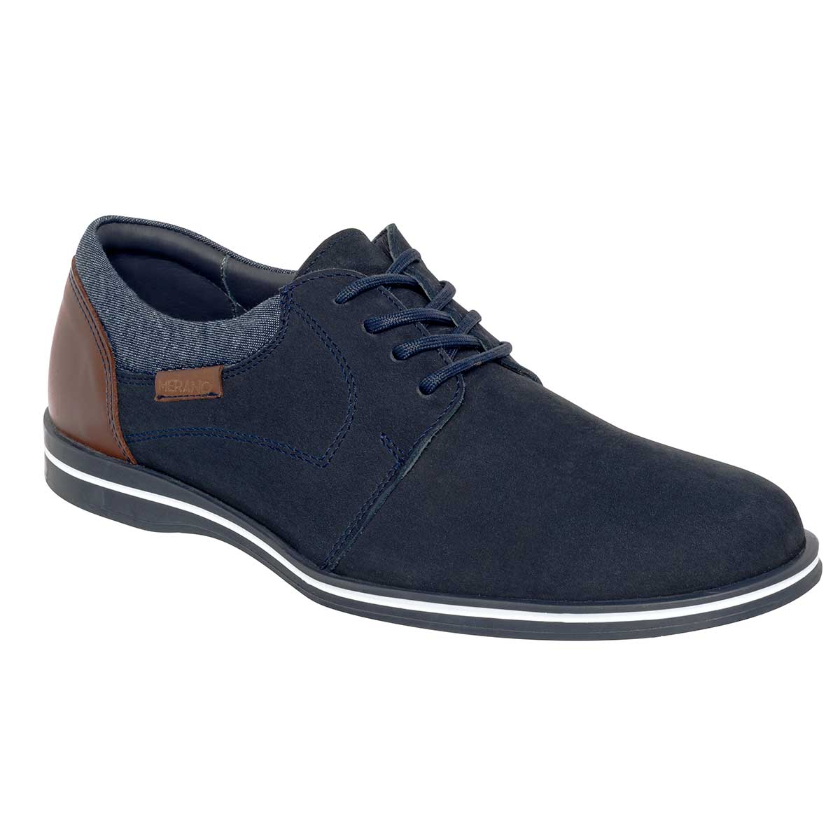 Oxfords Exterior Piel Color Marino Para Hombre De Merano