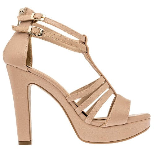 Sandalias con tacón Exterior Sintético Color Beige Para Mujer De Damita