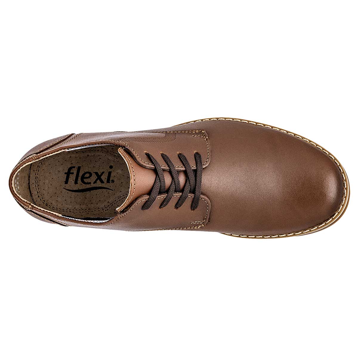 Zapato Oxfords Exterior Piel Color Camel Para Hombre De Flexi