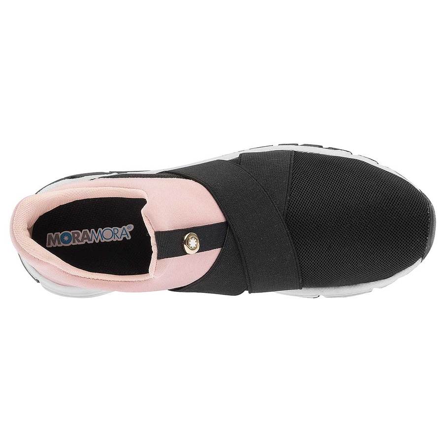 Tenis Exterior Textil Color Negro  con rosa de Moramora