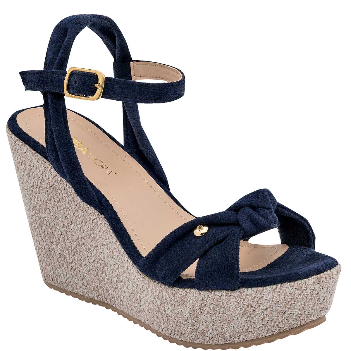 Sandalias con plataforma Exterior Textil Color Marino Para Mujer De Moramora