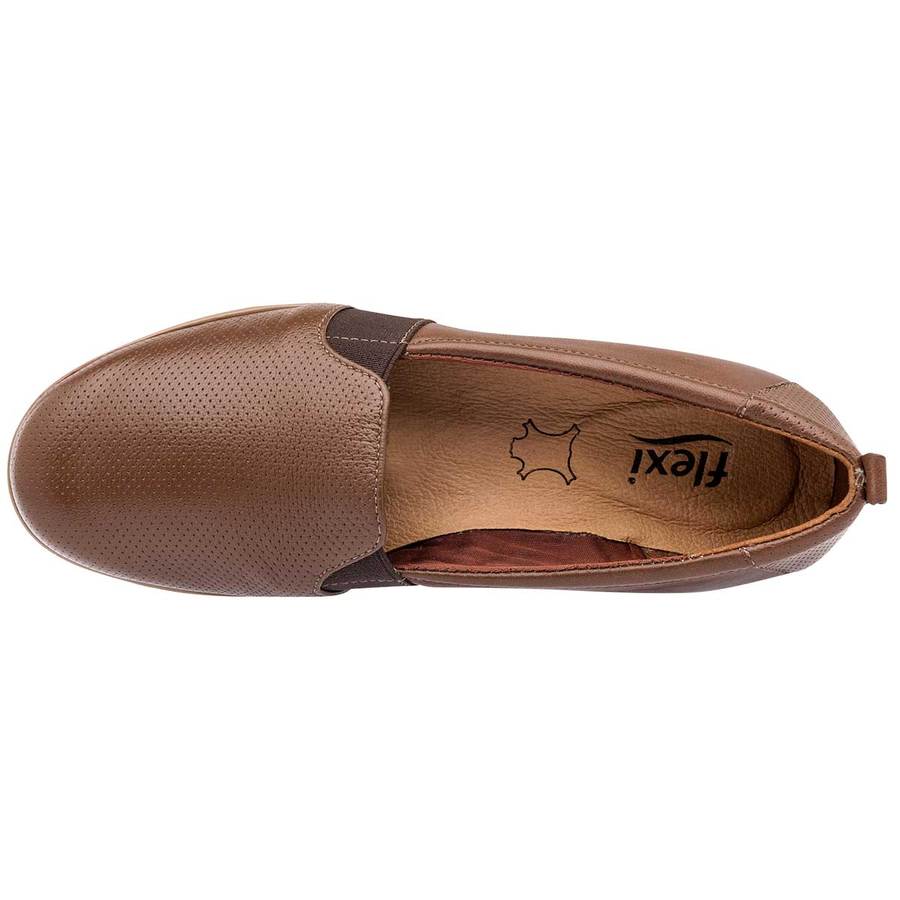 Zapatos Confort Y Diabético Exterior Piel Color Camel Para Mujer De Flexi