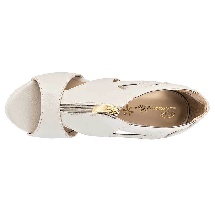 Sandalias Con Tacón Exterior Piel Sintética Color Beige  Para Mujer De Damita