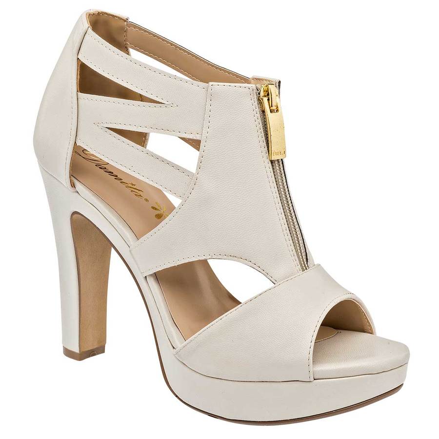 Sandalias Con Tacón Exterior Piel Sintética Color Beige  Para Mujer De Damita