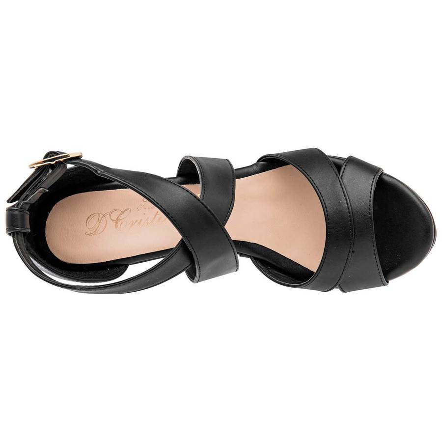 Sandalias Con Tacón Exterior Piel Sintética Color Negro Para Mujer De D Cristian