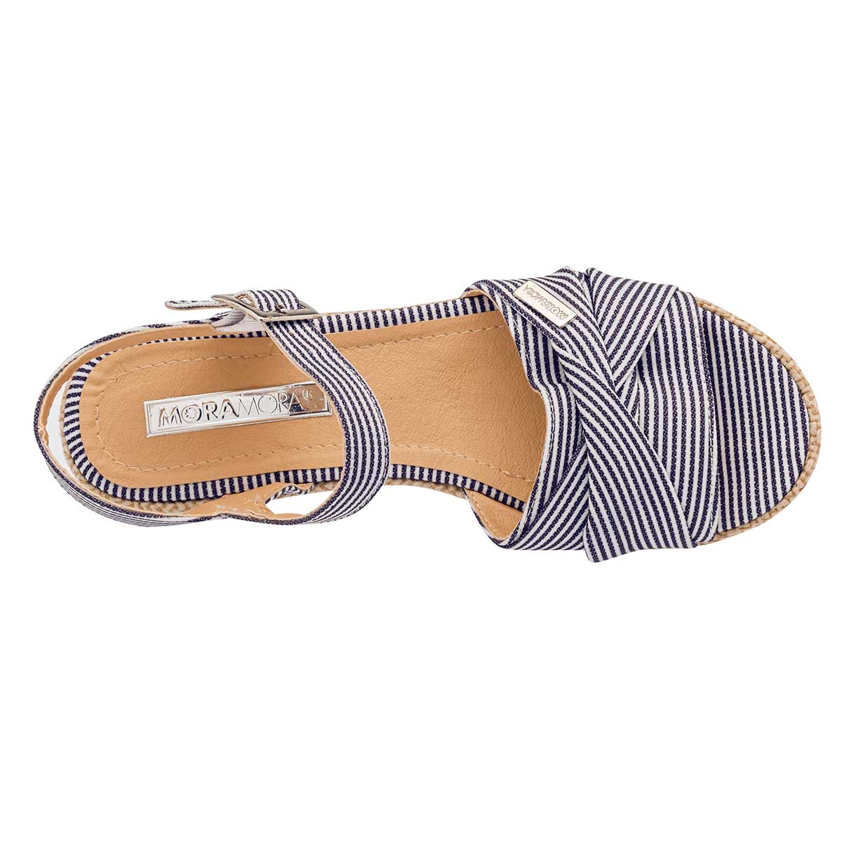 Sandalias con plataforma Exterior Textil Color Marino Con Blanco Para Mujer De Moramora